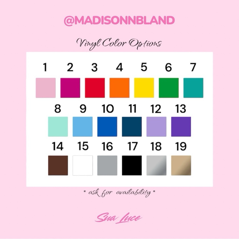 Vinyl Color Options Chart - For Totes, Keychains, and Customs